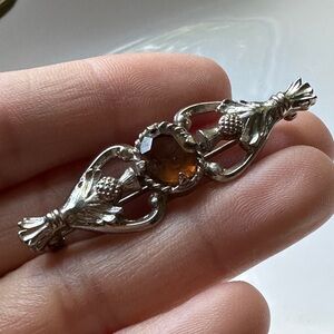 Vintage umber colored rhinestones bow brooch pin Victorian style